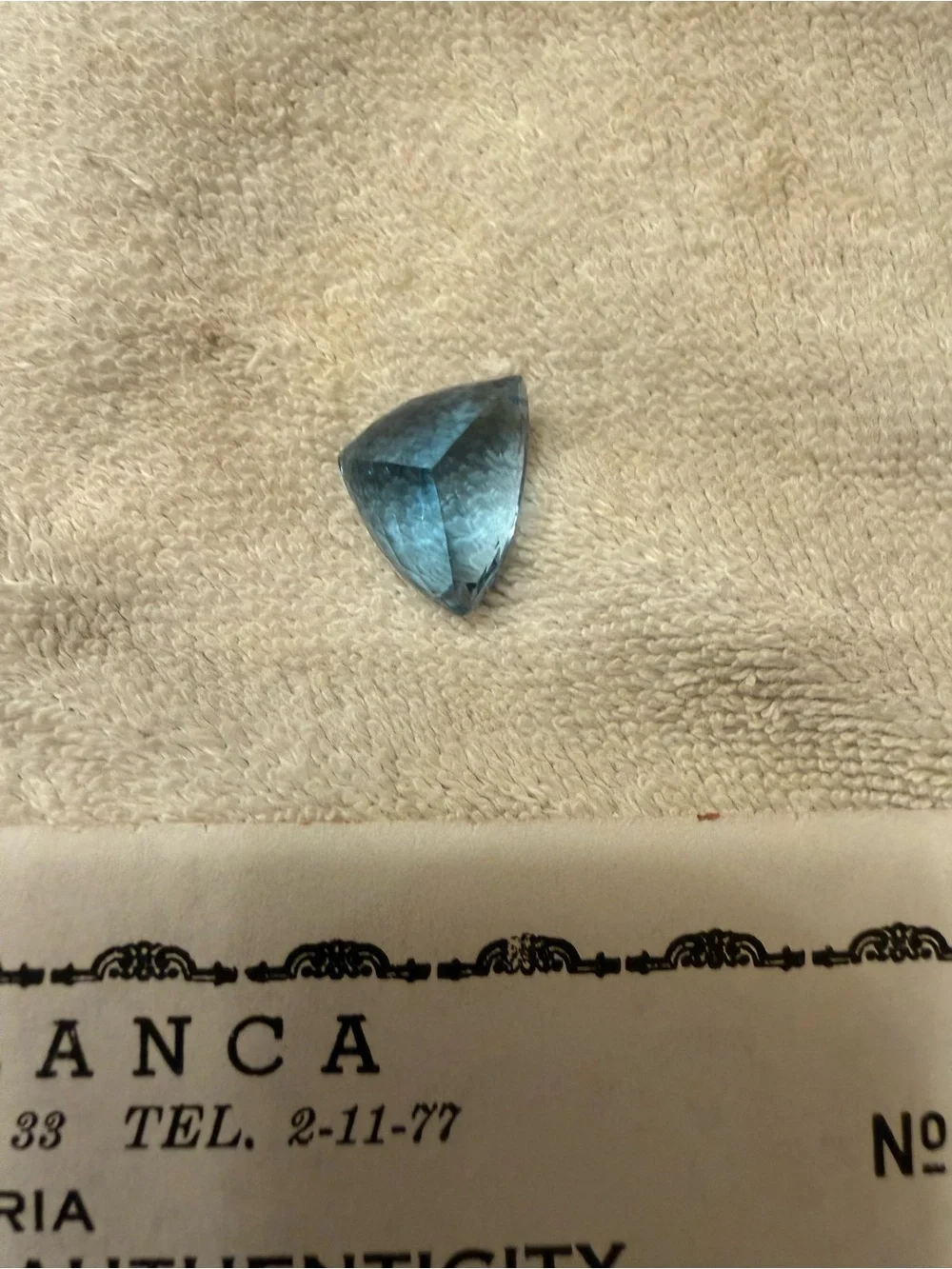 Blue Trillion-Cut blue topaz. 22 carat